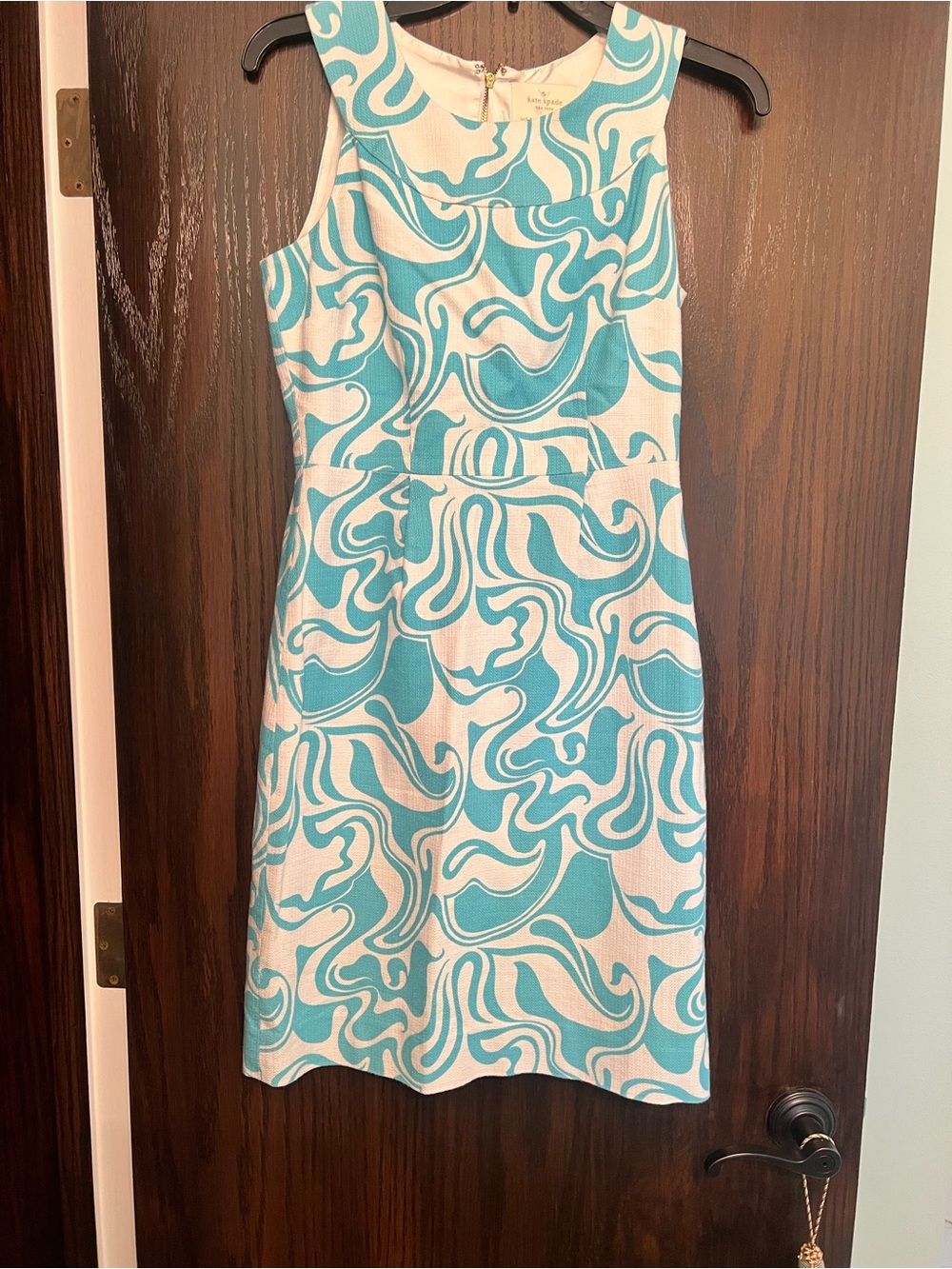 kate spade Teal and White Swirl Print Sheath Dress